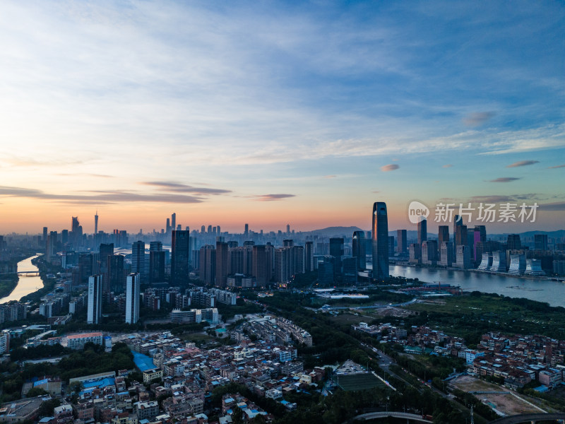 广州琶洲日落夜景航拍