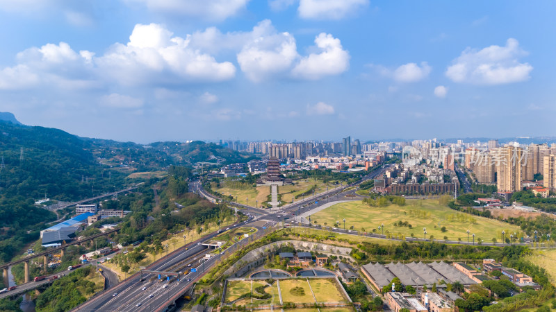 四川宜宾城市风光航拍图