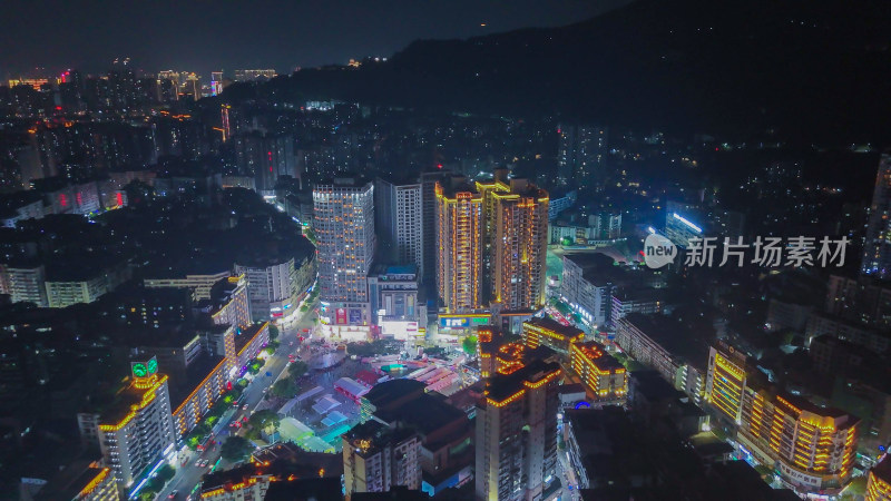 四川达州中心广场达州市购物广场夜景航拍