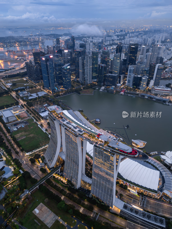 新加坡滨海湾金沙海滨奥林匹克蓝调夜景航拍