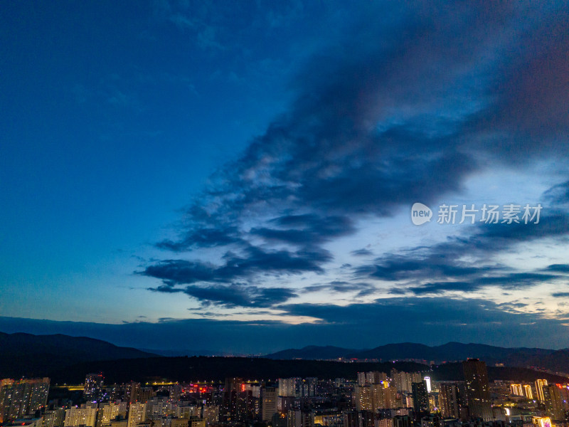 西宁城市夜幕降临夜景航拍图