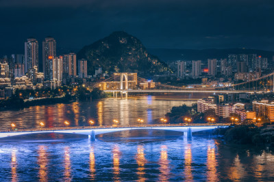 广西柳州柳江大桥与红光大桥夜景