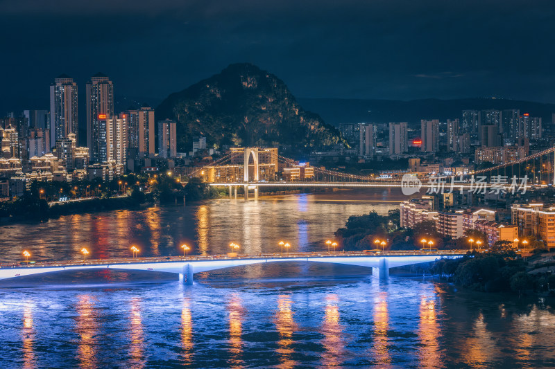 广西柳州柳江大桥与红光大桥夜景