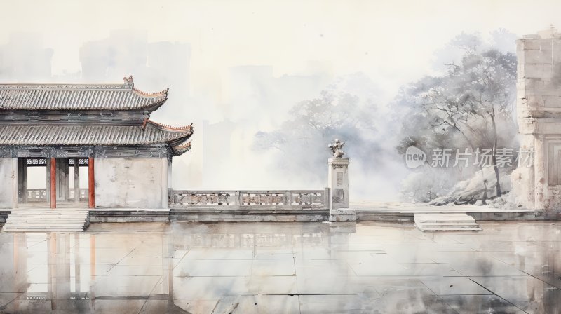 中国传统水墨画，北京紫禁城