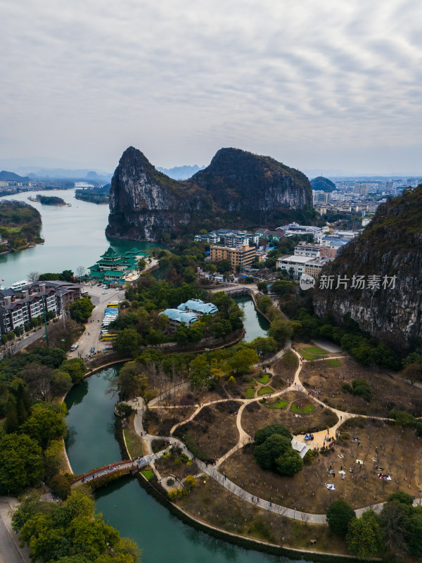 广西桂林春季南溪山公园航拍