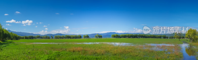 丽江拉市海湿地蓝天白云青山绿水自然风景