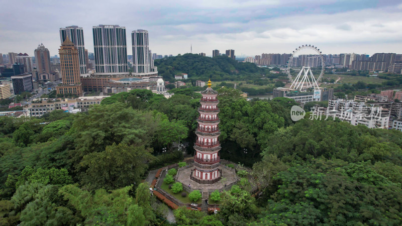 广东中山公园烟墩山塔航拍