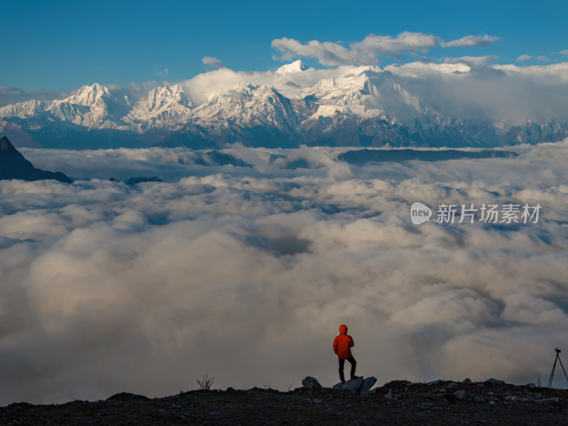 四川雅安牛背山云海云瀑贡嘎雪山高空航拍