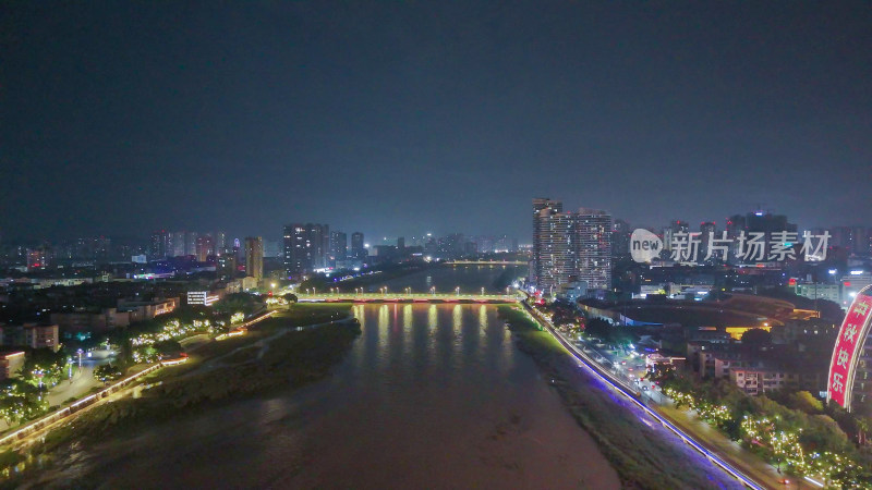 四川德阳夜景德阳彩虹桥夜景航拍