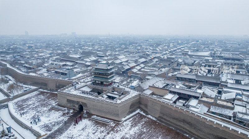 山西晋中平遥古城雪景航拍风景宣传