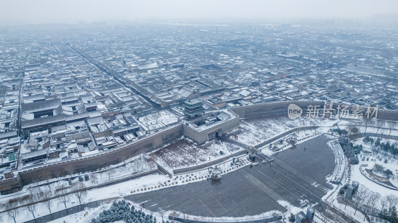 山西晋中平遥古城雪景航拍风景宣传