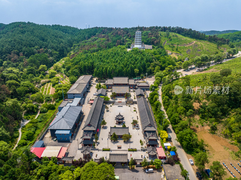 中国辽宁抚顺萨尔浒三慧寺永光宝塔航拍