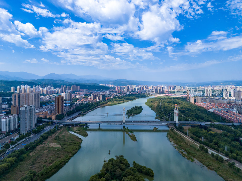 陕西宝鸡城市风光航拍图