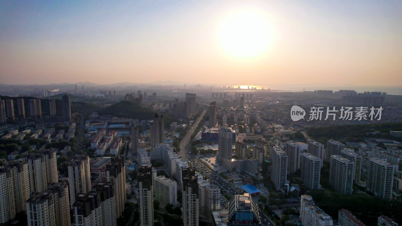 山东烟台城市风光交通建设航拍