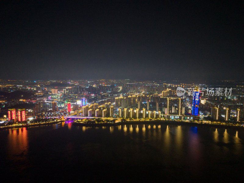 安徽芜湖城市夜景灯光航拍图