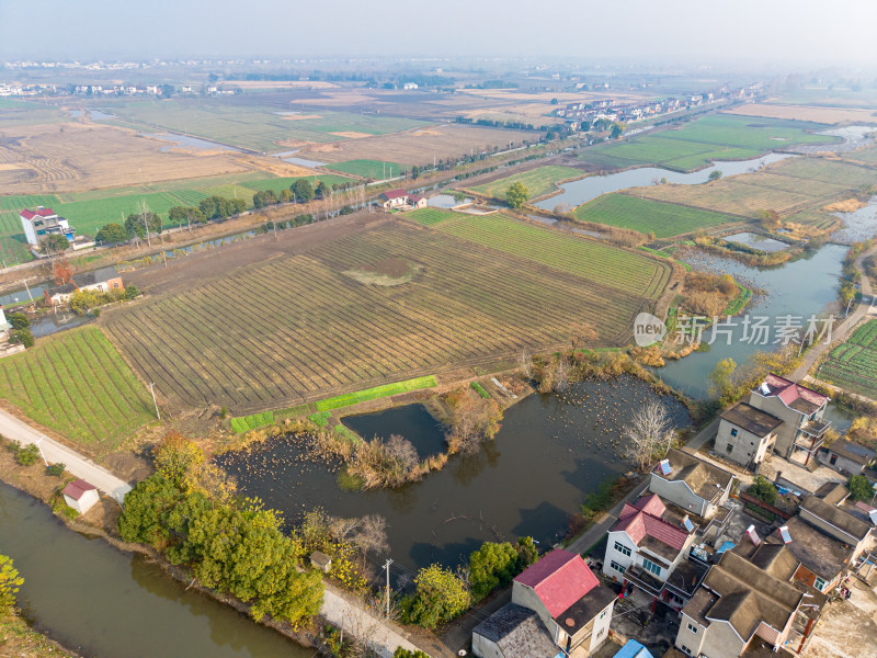 乡村农田与民居航拍全景