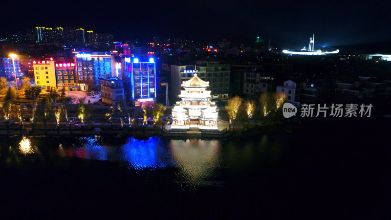 云南大理城市夜景航拍