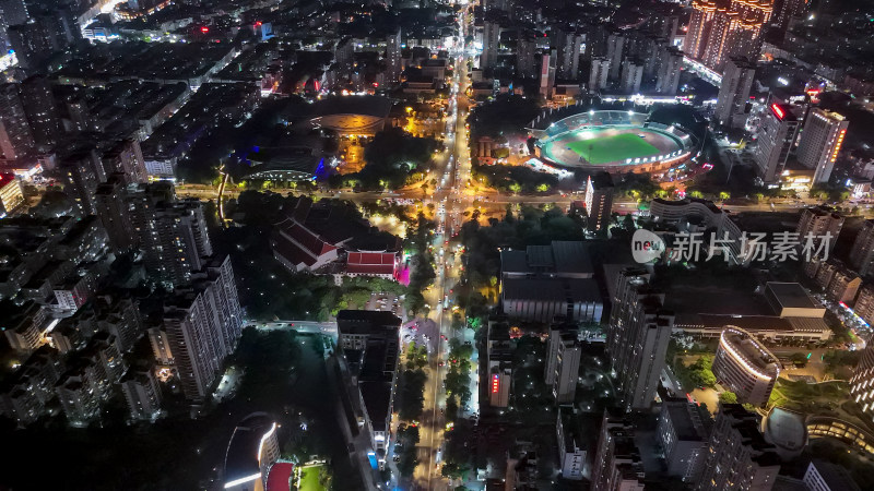 福建莆田商务区夜景灯光航拍图