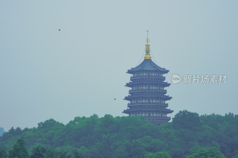 晨雾弥漫的西湖景区