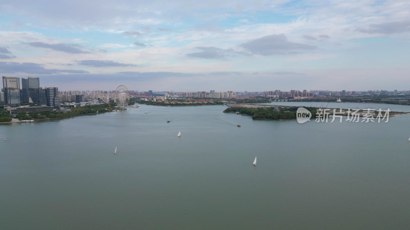 航拍江苏苏州金鸡湖5A景区