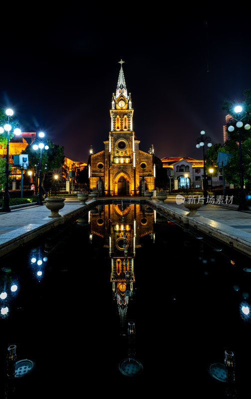 浙江宁波老外滩三江口夜景夜色城市建筑景观