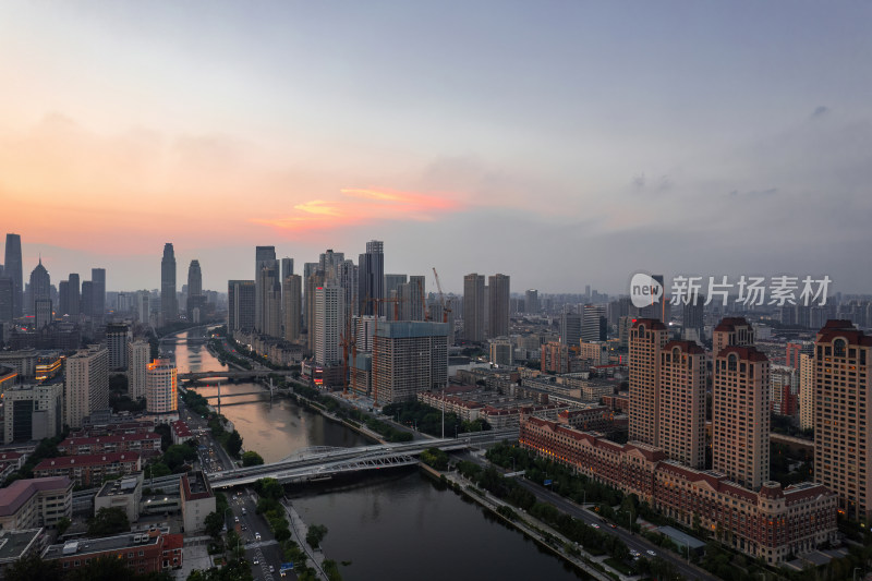 天津海河风景小白楼CBD城市夜景航拍