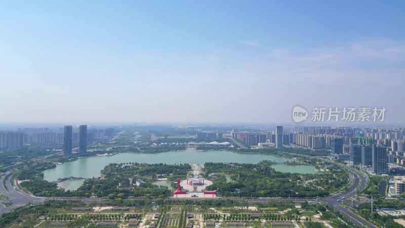 航拍河南商丘市日月湖景区