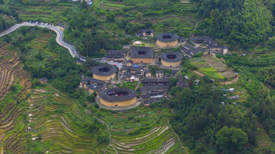 福建土楼四菜一汤土楼航拍