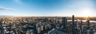 上海徐汇区西岸城市CBD建筑群日出全景