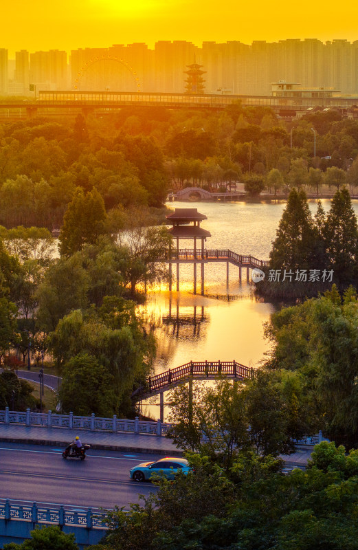 长沙洋湖湿地公园落日余晖