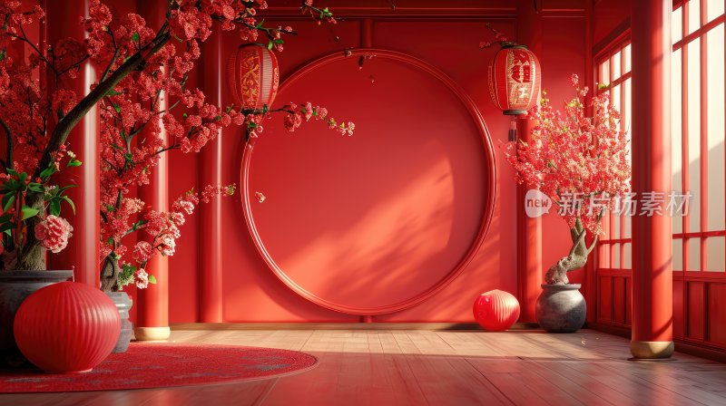中式场景，新春氛围电商装饰背景