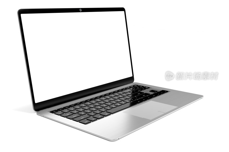 银色笔记本电脑白色背景展示