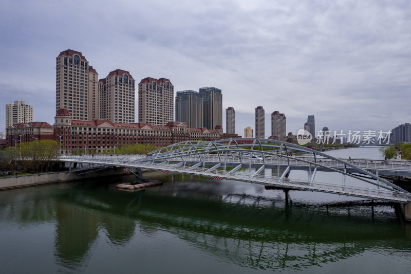 天津海河风景金阜桥城市建筑风光航拍