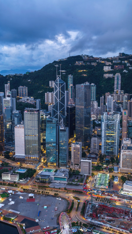 香港维多利亚港CBD中环夜景日出高空航拍