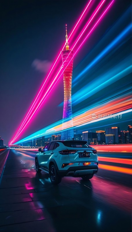 现代城市黄昏摩天高楼与立交桥夜景