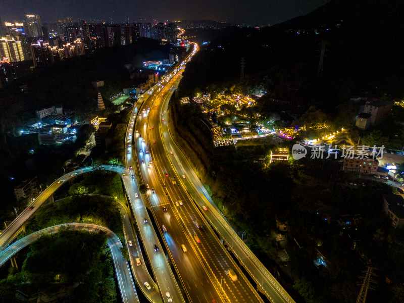 重庆城市夜景交通航拍图