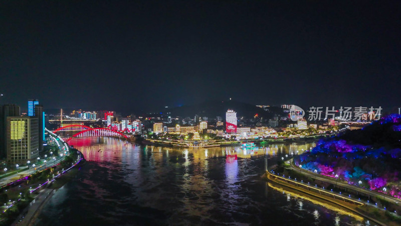 航拍四川宜宾夜景宜宾城市风光