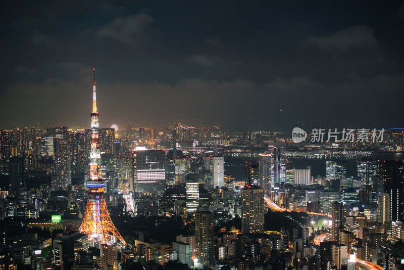 日本东京六本木之丘俯瞰东京市夜晚全景