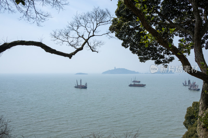 无锡鼋头渚景区太湖佳绝处湖光山色和船只