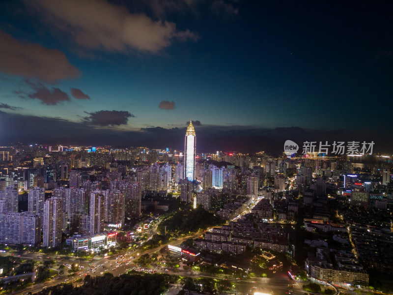 航拍浙江温州城市地标夜景