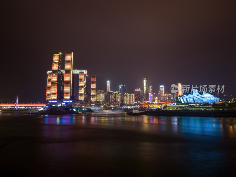 重庆朝天门来福士办公楼商场日落夜景航拍