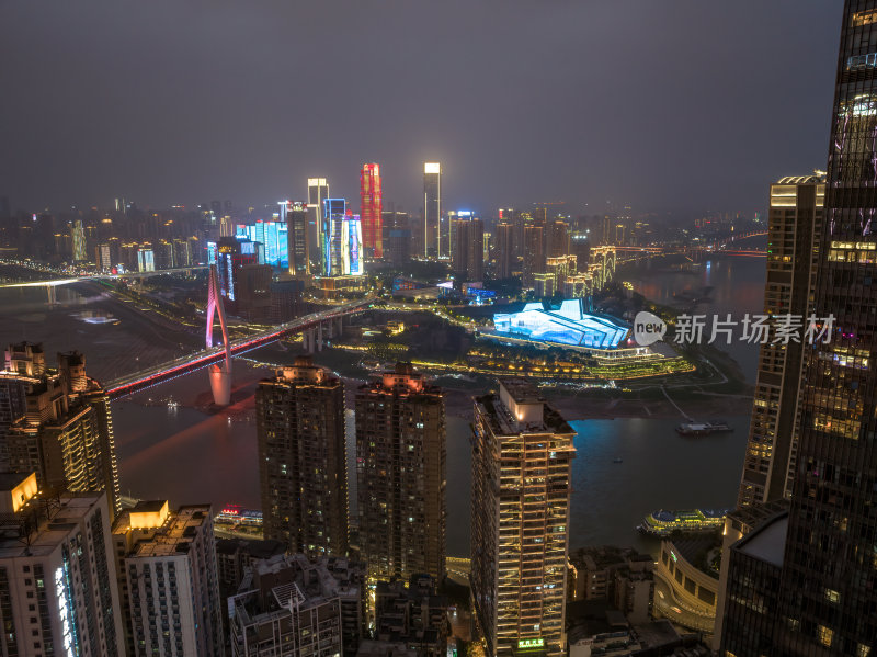 重庆朝天门来福士办公楼商场日落夜景航拍