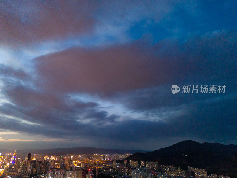 西宁城市夜幕降临夜景航拍图