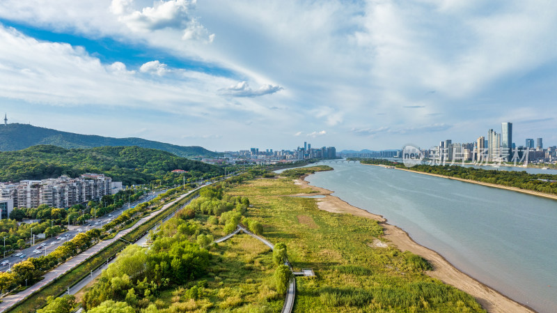 湖南长沙湘江橘子洲景区与湘江风光