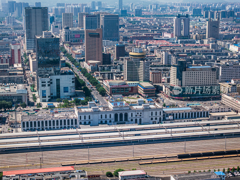 中国辽宁锦州火车站城市建筑航拍全景