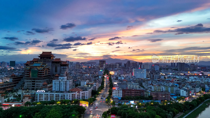 玉林城市晚霞城市大景航拍图