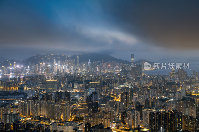 香港维多利亚港CBD中环夜景日出繁华都市