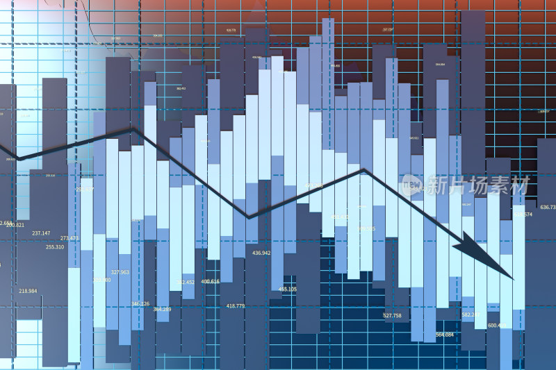 金融衰退折线图表模拟 3D渲染