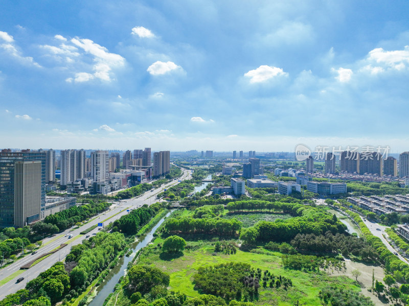 航拍江苏苏州昆山城市建筑风光大景