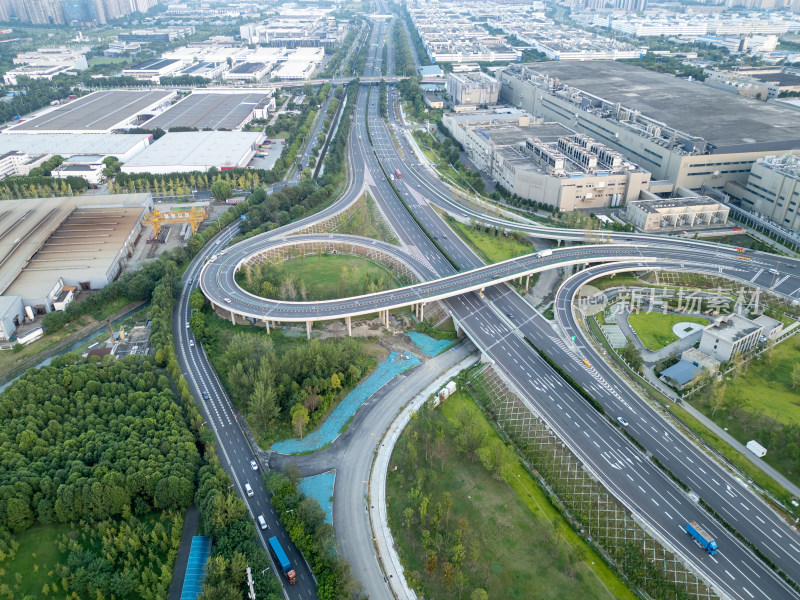 航拍四川成都郫都区城市建筑 交通 高速公路